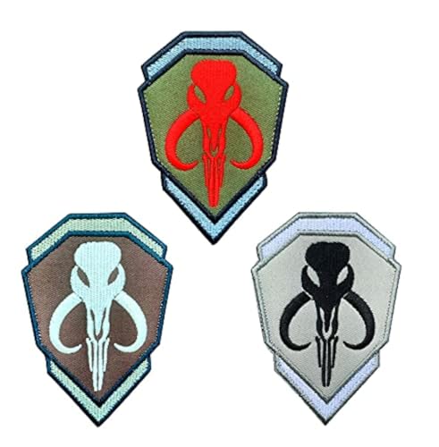 3 Stück Film Mandalorian Mythosaurier Wappen Kopfgeldjäger "Bounty Hunter" Schädel Schild Patch, Taktische Morale bestickte Applikation Badge Dekorative Patches mit Klett Rückseite -10cmx 7cm von Zcketo