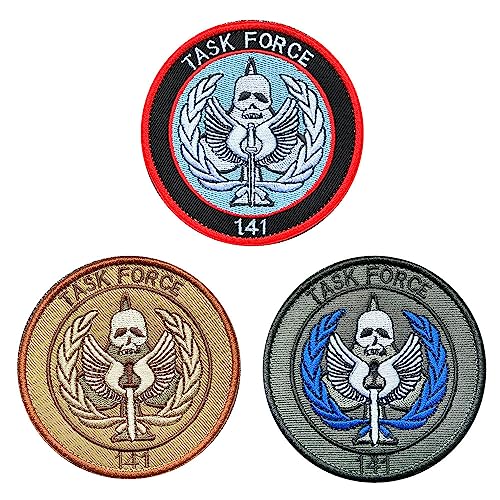 3 Stück Task Force 141 Game the Mission Moral bestickte taktische Militär Patches Badge Emblem Applikation mit Haken und Schlaufe Backen für Kleidung Uniform Militärjacken Mützen Rucksäcke von Zcketo