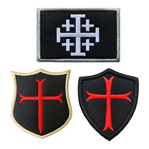 3 Stücke Ritter Templer Kreuz Schild Militär Moral Bestickter Aufnäher mit Klettverschluss zum Kleidung Taschen Rucksack Uniform Weste Hundegeschirr Militär Taktisch Draussen Jersey Reisen von Zcketo