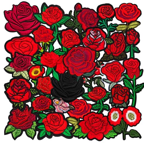 30 Stück Retro Rose Bügelbilder Foo Girl, Vintage Mini Rose Blume Stickerei Valentinstag Applikation Patches für Kleidung, Hüte, Jeans, Kleid, T-Shirts, Taschen, Handwerk, Nähen, Stoff, DIY 30 Stück Retro Rose Bügelbilder Foo Girl, Vintage Mini Rose Blume Stickerei Valentinstag Applikation Patches für Kleidung, Hüte, Jeans, Kleid, T-Shirts, Taschen, Handwerk, Nähen, Stoff, DIY von Zcketo