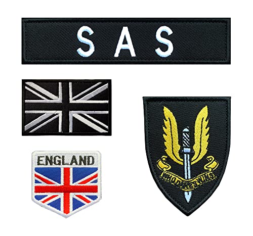 4 St. Großbritannien Flagge SAS "Special Air Service" Patch Gestickt mit Klett,Militär Armee Taktische Moral-Patch Veteran Schild Armband Patch für Kleidung Taschen Rucksack Uniform Weste von Zcketo