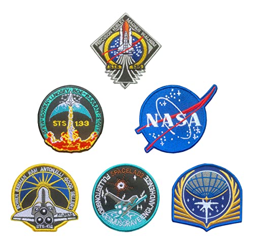 6 Stück NASA Logo Gestickt Aufnäher mit Verschluss, Nasa Weltraumstreitkräfte Patch für Kleidung Taschen Rucksack Uniform Weste Militär Taktisch Jersey,DIY Aufnäher, individuelle Abzeichen von Zcketo