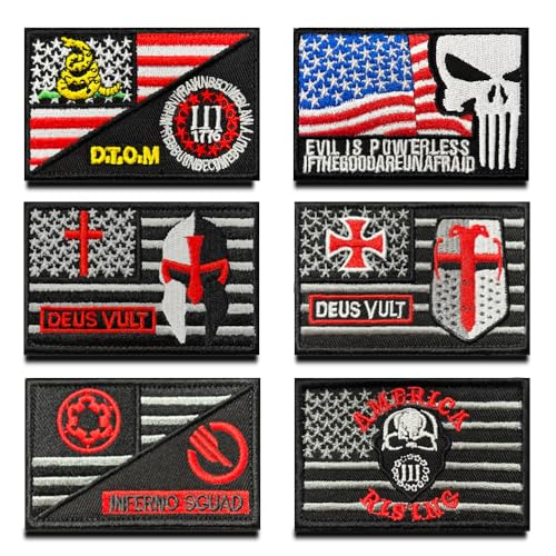 6 Stück USA Flagge Mit Film-Logo Patch- Taktisch Amerika DTOM/Ziele/Kreuz Abzeichen, Bestickter Aufnäher mit Unterstützt, Militär Patch für Rucksäcke Kleidung Taschen Uniform Weste Jersey 6 Stück USA Flagge Mit Film-Logo Patch- Taktisch Amerika DTOM/Ziele/Kreuz Abzeichen, Bestickter Aufnäher mit Unterstützt, Militär Patch für Rucksäcke Kleidung Taschen Uniform Weste Jersey von Zcketo