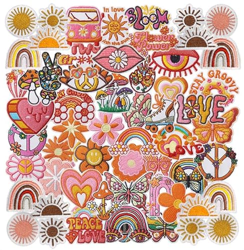 60 Stück Boho Hippie Bügelbilder für Mädchen, bestickt, Boho, Sonne, Regenbogen, Schmetterling, Blumenstil zum Aufbügeln oder Aufnähen, Applikation für Kleidung, Hüte, Jacken, Jeans, Kleid, Schuhe 60 Stück Boho Hippie Bügelbilder für Mädchen, bestickt, Boho, Sonne, Regenbogen, Schmetterling, Blumenstil zum Aufbügeln oder Aufnähen, Applikation für Kleidung, Hüte, Jacken, Jeans, Kleid, Schuhe von Zcketo