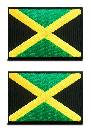 Jamaika-Flagge, bestickt, schwarze Bordüre, Nationalmilitäruniform, zum Aufbügeln oder Aufnähen, 8,9 x 6,3 cm, für Jacken, Jeans, Kleidung, Hüte, Nähen, Bügeln (Jamaika), 2 Stück von Zcketo