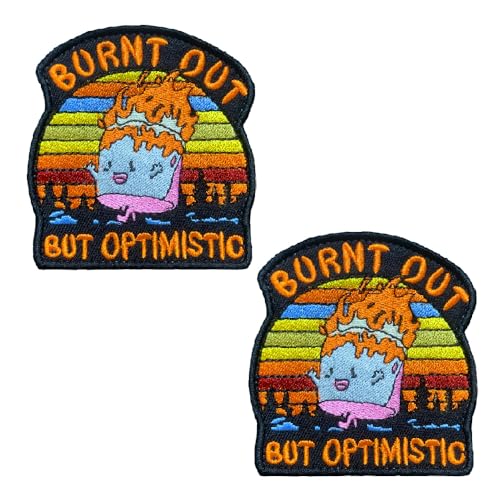 Lustiger Aufnäher, Motiv: Burnt Out But Optimistic mit Klettverschluss, bestickt, niedliches Cartoon-Meme-Moral, trendiger Aufnäher, DIY-Applikation, Zubehör für Rucksäcke, Hundegeschirr, Westen Lustiger Aufnäher, Motiv: Burnt Out But Optimistic mit Klettverschluss, bestickt, niedliches Cartoon-Meme-Moral, trendiger Aufnäher, DIY-Applikation, Zubehör für Rucksäcke, Hundegeschirr, Westen von Zcketo