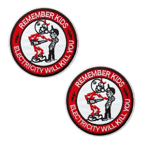 Lustiger Aufnäher mit Klettverschluss-Rückseite, Aufschrift "Remember Kids Electricity Will Kill You", lustiger Sicherheitsaufnäher für Rucksäcke, Kleidung, Weste, Mütze, Uni, Biker-Tasche, 2 Stück Lustiger Aufnäher mit Klettverschluss-Rückseite, Aufschrift "Remember Kids Electricity Will Kill You", lustiger Sicherheitsaufnäher für Rucksäcke, Kleidung, Weste, Mütze, Uni, Biker-Tasche, 2 Stück von Zcketo