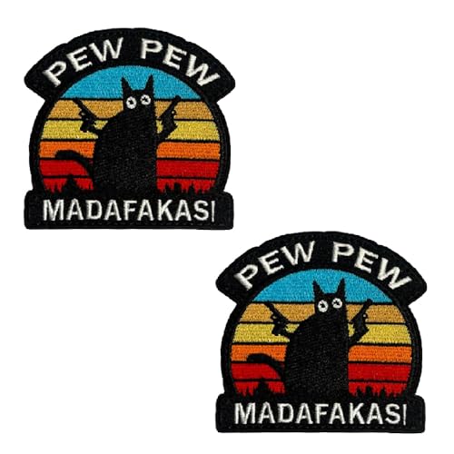Lustiger schwarzer Katzen-Aufnäher mit PEW PEW Madafakas mit Klettverschluss, bestickt, Cartoon-Katze mit Doppelpistolen, taktisches Militär-Emblem für Kleidung, Rucksack, taktische Weste, Jacken Lustiger schwarzer Katzen-Aufnäher mit PEW PEW Madafakas mit Klettverschluss, bestickt, Cartoon-Katze mit Doppelpistolen, taktisches Militär-Emblem für Kleidung, Rucksack, taktische Weste, Jacken von Zcketo