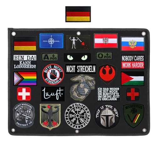 Patch Aufhänger - Patches Kletttafel - Klettmatte Wand - Patches Anzeigen- Mattenwand - Patchwand - Taktisch Militär Patch Board Organizer Inhaber Display mit Klettverschluss Teller und Ösen von Zcketo