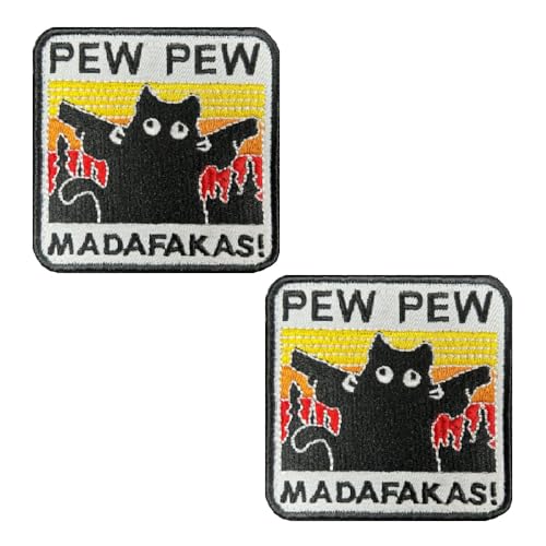 Pew Pew Madafakas lustiger Aufnäher mit Klettverschluss, bestickt, PEW PEW, schwarze Katze mit Pistole, taktische Aufnäher, Emblem für Kleidung, Rucksack, taktische Weste, Jacken, Hüte, Hundegeschirr von Zcketo