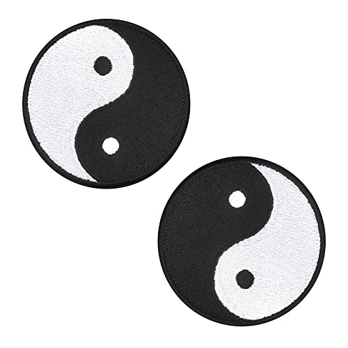 Set of 2 Pcs Mysterious Oriental Taiji Rune Taoism Ying Yang Symbol Embroidered Hook and Loop Patch Embroidery Sew on Patch for Clothes Clothing Jacket Jeans Uniform DIY Patch Collect von Zcketo