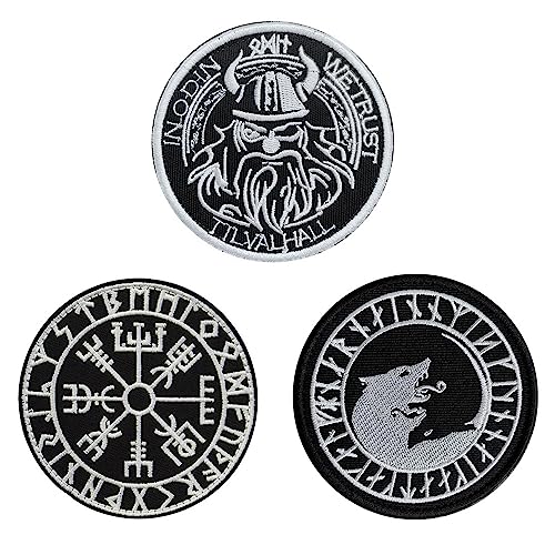 Set of 3 Nordische Wikinger-Rune Wikinger Kompass Morale kompatibel mit Klett Patches Wikinger Piraten Wikinger Katzen Viking Gott Moral Patch zum Tasche Rucksack Kappen Hund Weste Sammlung von Zcketo