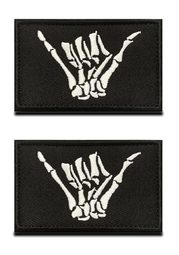 Shaka-Handaufnäher, bestickt, Skelett-Hand, Shaka, taktische Aloha, Howdy Sommer, Surf, Gesten-Patches für Rucksack, taktische Weste, Jacken, Hüte, Hundeweste, Geschirr, Schwarz, 2 Stück Shaka-Handaufnäher, bestickt, Skelett-Hand, Shaka, taktische Aloha, Howdy Sommer, Surf, Gesten-Patches für Rucksack, taktische Weste, Jacken, Hüte, Hundeweste, Geschirr, Schwarz, 2 Stück von Zcketo
