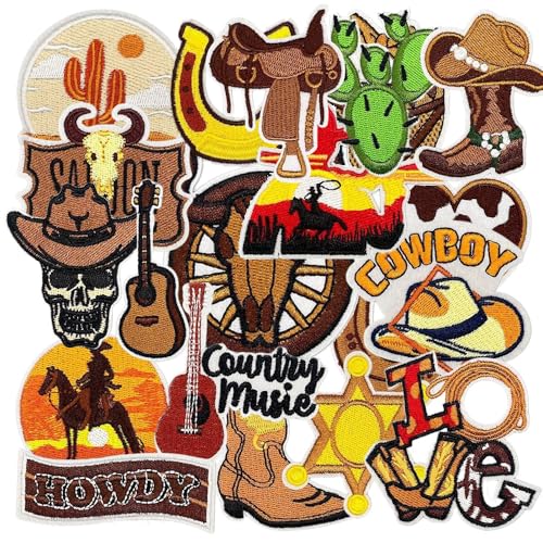 Western-Aufnäher zum Aufbügeln für Trucker-Hut, bestickt, zum Aufnähen, Vintage-Stil, Western-Cowboy-Stil, Applikation für Jacken, Jeans, Rucksäcke, Kleidung, Hüte, Taschen, Mantel, DIY-Zubehör, 20 Western-Aufnäher zum Aufbügeln für Trucker-Hut, bestickt, zum Aufnähen, Vintage-Stil, Western-Cowboy-Stil, Applikation für Jacken, Jeans, Rucksäcke, Kleidung, Hüte, Taschen, Mantel, DIY-Zubehör, 20 von Zcketo