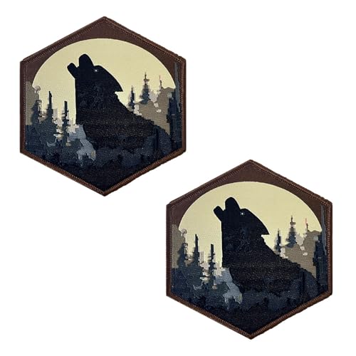 Zcketo 2 PCS Brüllende Wolf im Mondlicht Patch zum Hook und Loop Biker Patches, Wolf Motorrad Bügelbild Symbolisch, Motorradjacke Aufnähe Bestickt Patch für Kleidung Jacken Rucksack von Zcketo