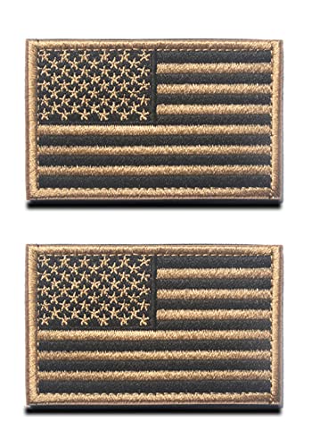 Zcketo 2 Stück Coyote Brown Bestickt US USA Amerikanische Flagge Patch Taktische Weste Klettverschluss Rückseite Emblem National Patch für Kleidung Uniform Armband Airsoft Jacke Jean Applikationen von Zcketo