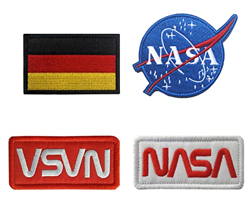 Zcketo 4 Satz NASA Aufnäher mit Klettverschluss Gestickt, Nasa Platz Deutschland Patch für kleidung Cap Jeans Rucksack für Kleidung Taschen Rucksack Uniform Weste Militär Taktisch Jersey von Zcketo