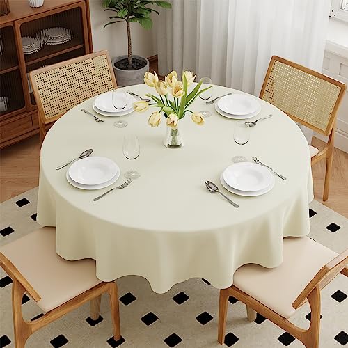 Zdada Beige Abwaschbar Tischdecken Rund Ø150cm Polyester Tischdecke, Kratzfest, Fleckschutz Tischtuch Outdoor Tischwäsche für Garten, Esszimmer, Feiern und Haushal von Zdada
