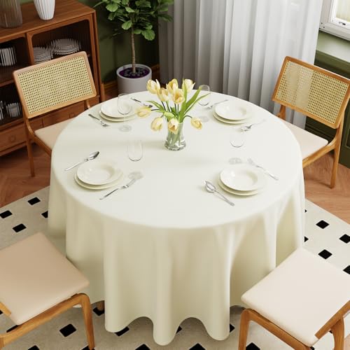 Zdada Beige Abwaschbar Tischdecken Rund Ø275cm Polyester Tischdecke, Kratzfest, Fleckschutz Tischtuch Outdoor Tischwäsche für Garten, Esszimmer, Feiern und Haushal von Zdada