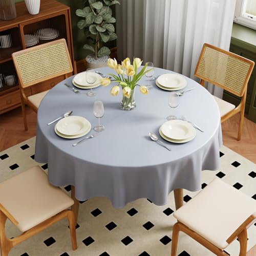 Zdada Grau Abwaschbar Tischdecken Rund Ø150cm Polyester Tischdecke, Kratzfest, Fleckschutz Tischtuch Outdoor Tischwäsche für Garten, Esszimmer, Feiern und Haushal von Zdada