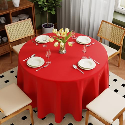 Zdada Rot Abwaschbar Tischdecken Rund Ø225cm Polyester Tischdecke, Kratzfest, Fleckschutz Tischtuch Outdoor Tischwäsche für Garten, Esszimmer, Feiern und Haushalt von Zdada