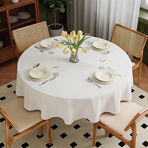 Zdada Weiß Abwaschbar Tischdecken Rund Ø140cm Polyester Tischdecke, Kratzfest, Fleckschutz Tischtuch Outdoor Tischwäsche für Garten, Esszimmer, Feiern und Haushalt von Zdada