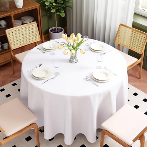 Zdada Weiß Abwaschbar Tischdecken Rund Ø275cm Polyester Tischdecke, Kratzfest, Fleckschutz Tischtuch Outdoor Tischwäsche für Garten, Esszimmer, Feiern und Haushalt von Zdada