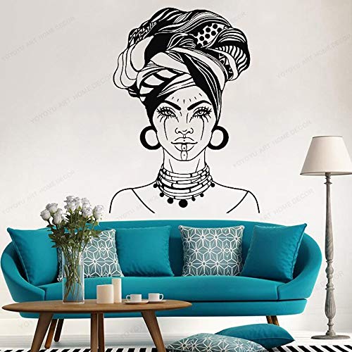 Zdklfm69 Wandtattoos Wandaufkleber Afrikanische Frau Kopftuch Native Mode Gesicht Tattoo Home Art Dekoration 57x78cm von Zdklfm69