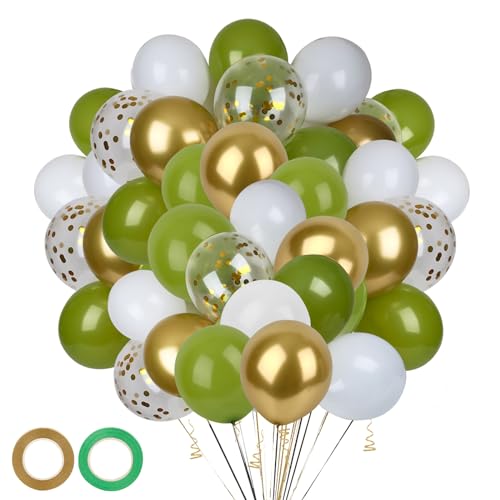 Grüne Luftballons set Grün Gold Weiß Luftballons Hochzeit Set 60 Stück 12 Zoll Helium Ballons mit 2 Rollen Ballonband als Geburtstag Jubiläum Party Dekoration Graduierung von ZeKioen