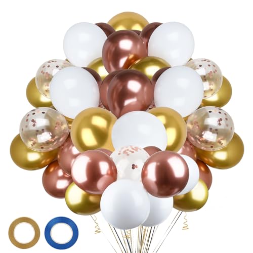 65 Stück Luftballons Rosegold Weiß, 12 Zoll Party Luftballons Metallic Gold Weiß Helium Ballons mit Konfetti Ballons für Jungen Mädchen Geburtstag Hochzeit Braut Dusche Deko von ZeKioen