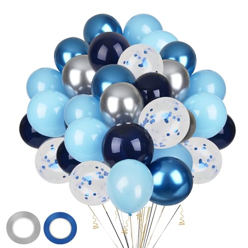 65 pcs Blau Silber Luftballons,12 Zoll Ballons Silber Dunkel Marine Blau Perlblau Party Ballons Metallic Silber Luftballons,Ballon Marineblau Tiefblau für für Geburtstag Hochzeit Verlobung Dekoration von ZeKioen