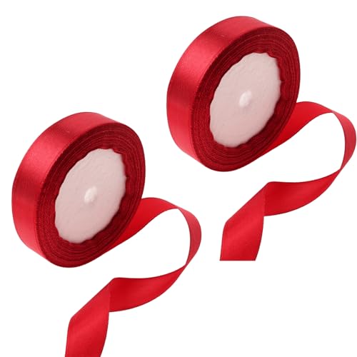 2 x 20 mm weinrotes Band, 20 mm x 22 m, weinrotes Band für Geschenkverpackungen, dicker Stoff zum Basteln von Kuchen, Haarschleife, Polyester von Zeaicos
