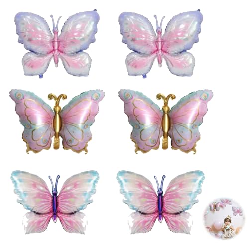 6 Stück Schmetterling Folienballon, Schmetterlinge Feen Deko für Mädchen Geburtstag Feste Baby Shower Hochzeit, Schmetterling Luftballon, Blau und Lila Schmetterlinge Ballon von Zeaicos