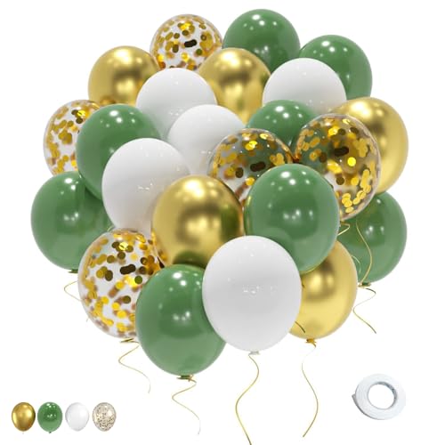 60 Stück grüne und goldene Luftballons, Retro-Grün, Weiß, Metallic, Gold, Konfetti-Ballons, Latex-Ballon-Set, Luftballons für Dschungelwald, Geburtstag, Babyparty, Hochzeit, Party-Dekorationen 60 Stück grüne und goldene Luftballons, Retro-Grün, Weiß, Metallic, Gold, Konfetti-Ballons, Latex-Ballon-Set, Luftballons für Dschungelwald, Geburtstag, Babyparty, Hochzeit, Party-Dekorationen von Zeaicos