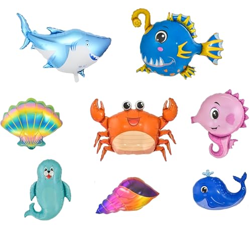 8 Stück Meerestier Luftballons, Unterwasserwelt Kindergeburtstag, Ozean Tiere, für Kinder Geschenk Geburtstag Jubiläum Ozean Thema Party von Zeaicos