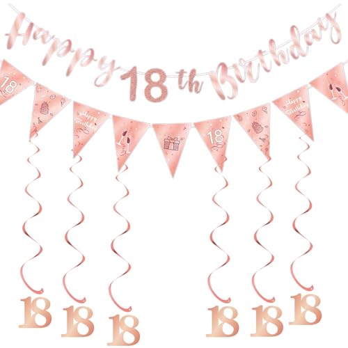 Partydekorationen zum 18. Geburtstag, Happy Birthday Banner Dekor-Set mit Glitzer-Girlanden-Schärpe, Roségold, Zahl 18, hängende Wirbel, Wimpelkette für Mädchen, Partyzubehör, Roségold Partydekorationen zum 18. Geburtstag, Happy Birthday Banner Dekor-Set mit Glitzer-Girlanden-Schärpe, Roségold, Zahl 18, hängende Wirbel, Wimpelkette für Mädchen, Partyzubehör, Roségold von Zeaicos