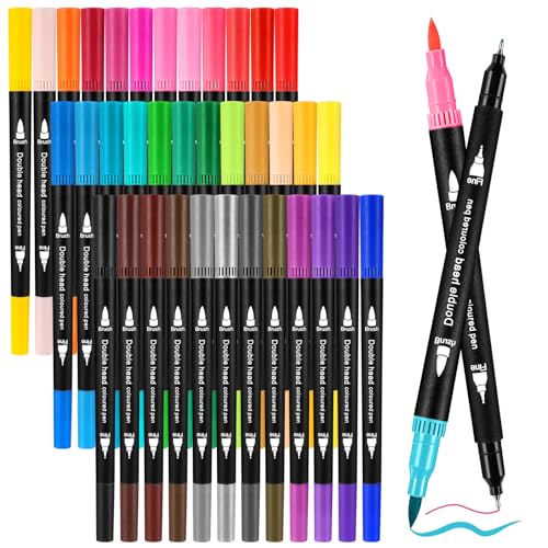 Zeawavsl Dual Brush Pen Set, 36 Farben Pinselstifte Mit Zwei Spitzen, Filzstifte Dicke Und DüNne, FüR Bullet Journal, Handlettering, Kalligraphie Manga Tinte Auf Wasserbasis Doppelfasermaler (36) von Zeawavsl