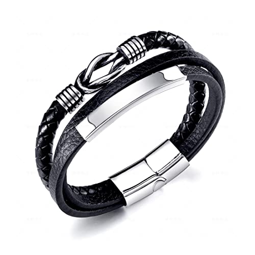 Zeayebsr 1 Stück schwarzes Lederarmband für Herren, Lederarmband, Lederband, geflochtenes Leder, breites Lederarmband, Wickelarmband mit Magnetschnalle (Lederarmband mit extra Glied) von Zeayebsr