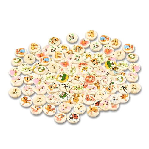 Zeayebsr 50pcs wunderschöne Holzknöpfe rund Natur knöpfe Kinder-holzknöpfe,Aufdruck- holzknöpfe Kinder, zum aufnähen annähen DIY Handarbeit Scrapbooking für Kinderkleidung Jacken Mützen Strampler von Zeayebsr