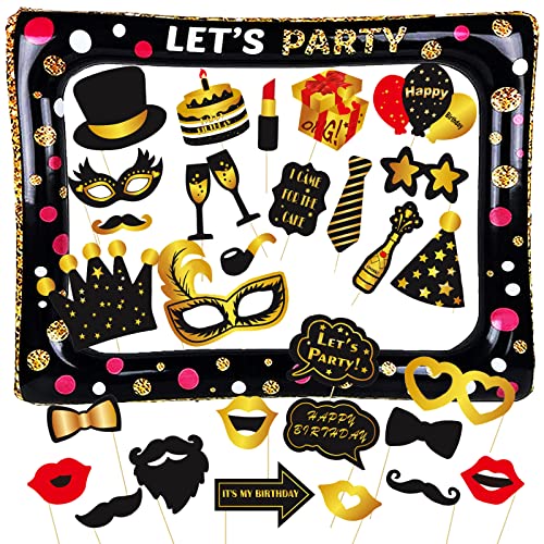 31 Stück Geburtstag Fotorequisiten Set, Black Gold Geburtstag Aufblasbarer Bilderrahmen mit 30 Stück Lustige Props, PVC Aufblasbarer Fotorahmen, DIY Photo Props Kit für Geburtstag Hochzeit Party 31 Stück Geburtstag Fotorequisiten Set, Black Gold Geburtstag Aufblasbarer Bilderrahmen mit 30 Stück Lustige Props, PVC Aufblasbarer Fotorahmen, DIY Photo Props Kit für Geburtstag Hochzeit Party von Zeaying