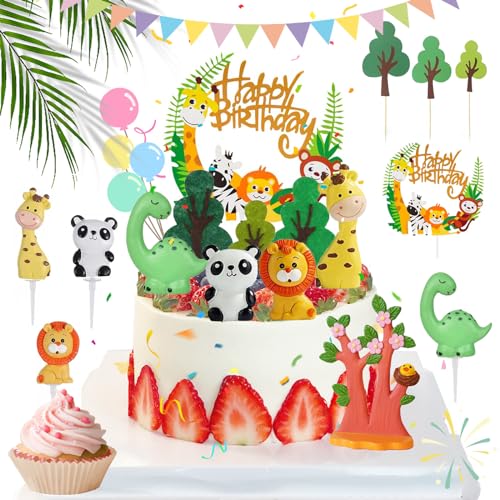 9 Stück Cartoon Wald Tiere Happy Birthday Kuchendeko, Wilde Dschungel Tortendeko, Dschungel Tortenaufleger Geburtstag Baby Junge, Geeignet für Kinder, Jungen, Babypartys von Zeaying