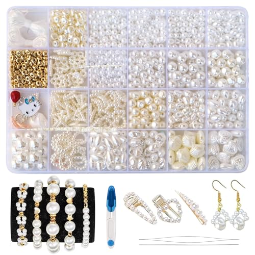 White Beads Set, Diy Pearl Set, Perlen für Armbänder, Beads for Threading, Bracelet Making Kit, Beige Bead Set for Jewellery Making Beading needles, U-shaped scissors, with Storage Box White Beads Set, Diy Pearl Set, Perlen für Armbänder, Beads for Threading, Bracelet Making Kit, Beige Bead Set for Jewellery Making Beading needles, U-shaped scissors, with Storage Box von Zeaying
