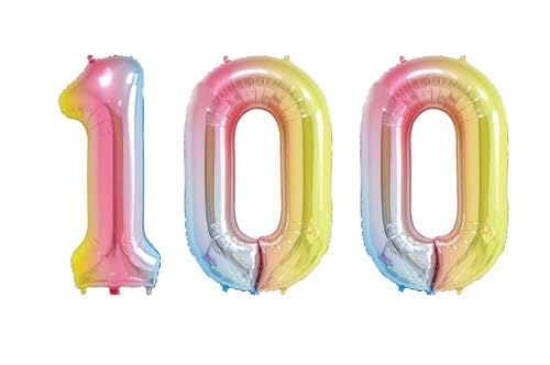 Folienballon Zahl 100, Pastellfarben, Regenbogenfarben, 101 cm von Zebra Balloons