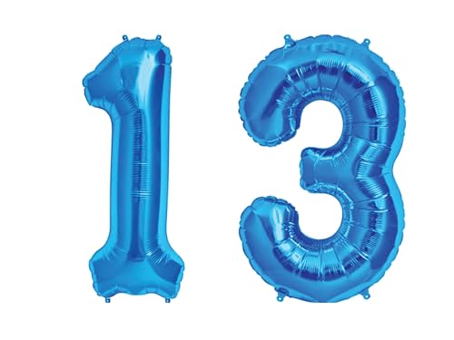 Folienballon Zahl 13, Blau, 101 cm von Zebra Balloons