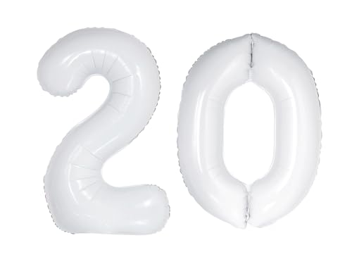 Folienballon Zahl 20, 101 cm, Weiß von Zebra Balloons