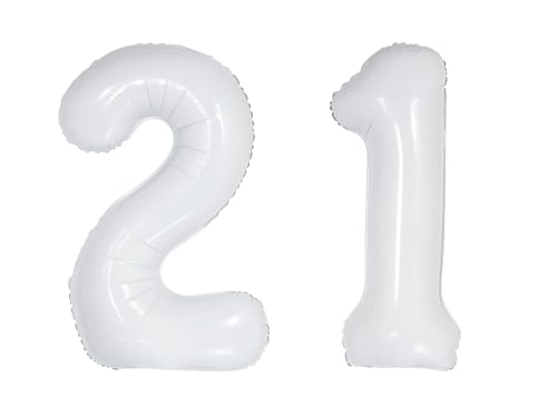 Folienballon Zahl 21, 101 cm, Weiß von Zebra Balloons