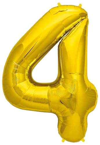 Folienballon Zahl 4, 101 cm, Gold, 2 Stück von Zebra Balloons