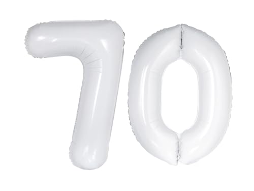 Folienballon Zahl 70, 101 cm, Weiß von Zebra Balloons