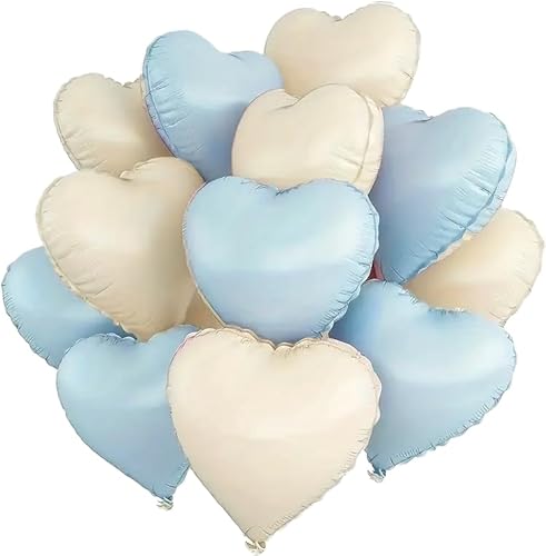 Folienballon in Herzform, 33 cm, Blau, cremefarben, 12 Stück von Zebra Balloons