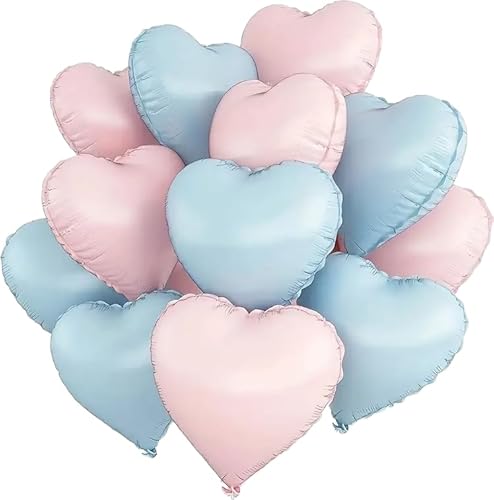Folienballon in Herzform, Blau, Rosa, 33 cm, 12 Stück von Zebra Balloons